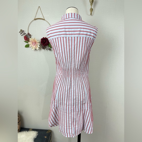 DEREK LAM 10 CROSBY Women’s Blue Red Striped Ruffle Placket  Mini Shirtdress 10 - Picture 7 of 16